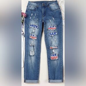 US Flag Patchwork Distressed Jeans Size Medium